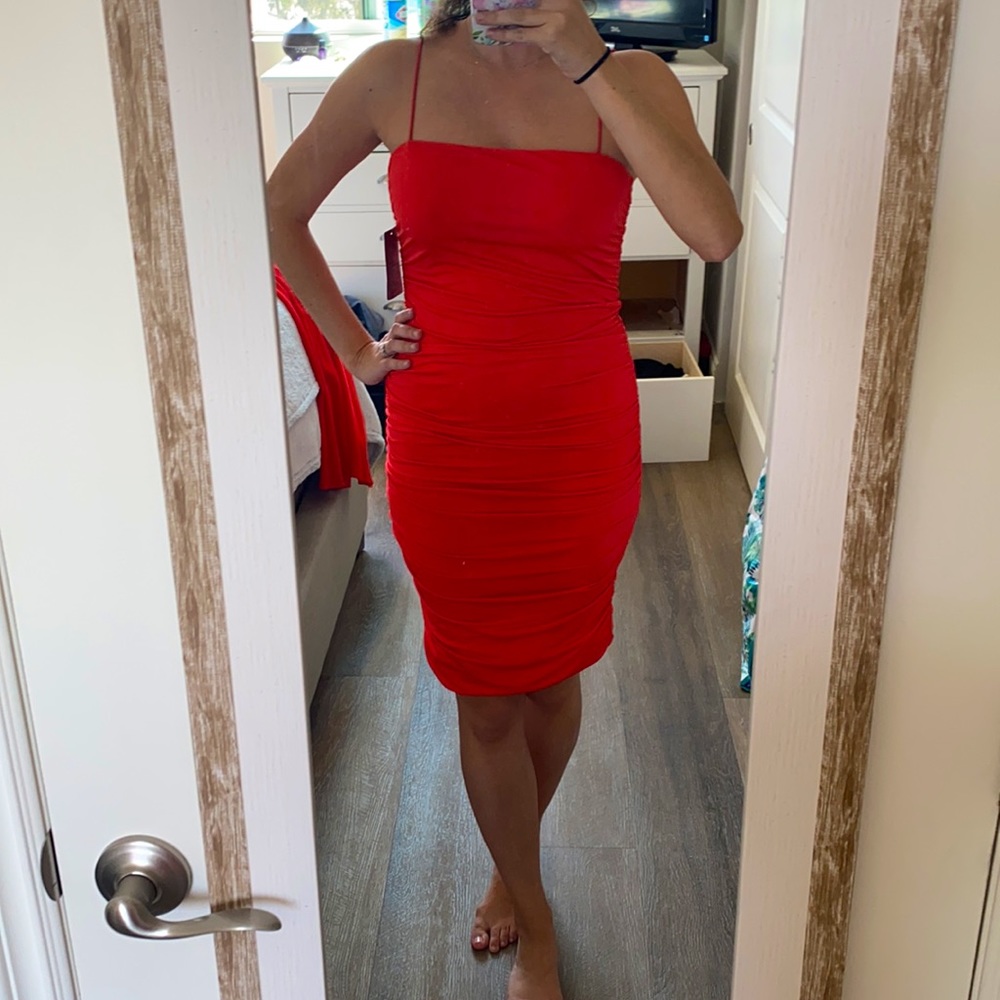 Ruched coral dress